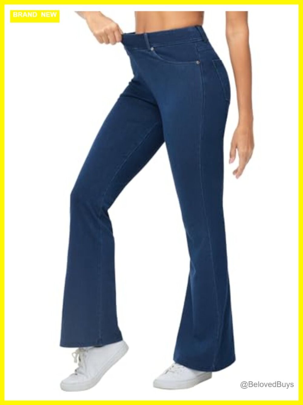 Women's Pull On Flare Jeggings Stretchy Bell Bottom Pants High Rise